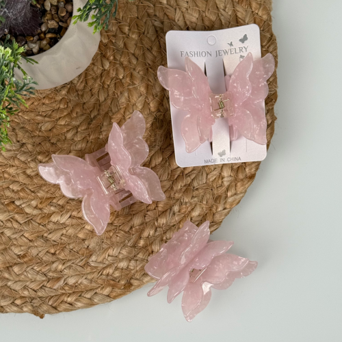 Краб пластик метелик подвійні крила, 6,5*8см, ніжно-рожевого перламутрового кольору