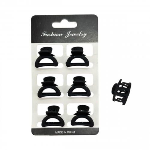 Набір 6шт, крабів для волосся пластик, дуга, матовий, чорного кольору, 2,5см