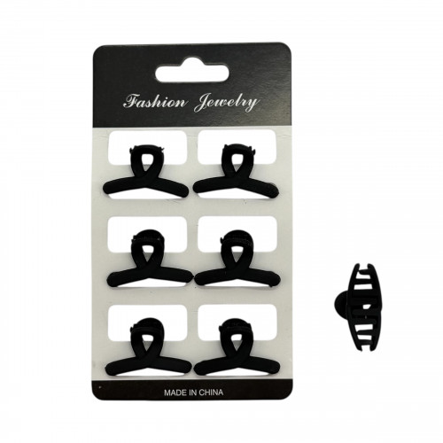 Набір 6шт, крабів для волосся пластик, петелька, матовий, чорного кольору, 3см