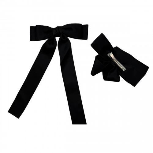 Заколка бант з цупкого атласу чорного кольору