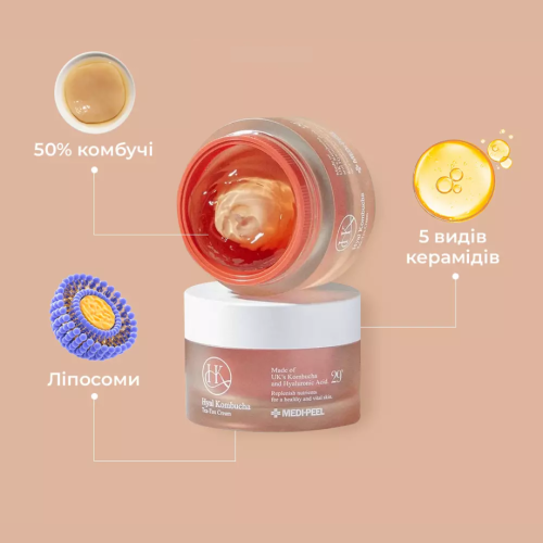 Зволожувальний крем для обличчя із комбучею MEDIPEEL Hyal Kombucha Tea-Tox Cream, 50 мл