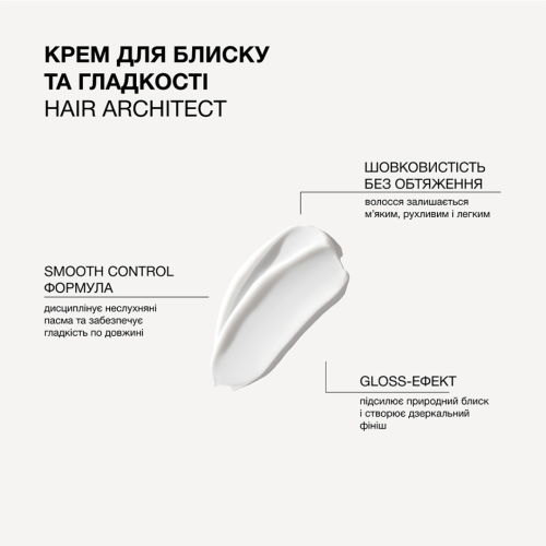 Крем для блиску, ідеальної гладкості та шовковистості волосся Hair Architect Triology.