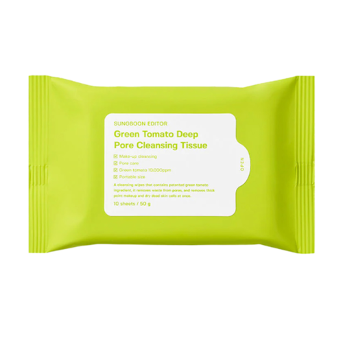 Серветки очищуючі порозвужуючі для обличчя Sungboon Editor Green Tomato Deep Pore Cleansing Tissue 50 g (10pcs)