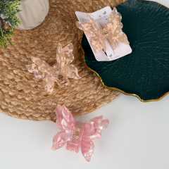 Краб пластик метелик подвійні крила, 6,5*8см, леопард (перламутровий з рожевим)